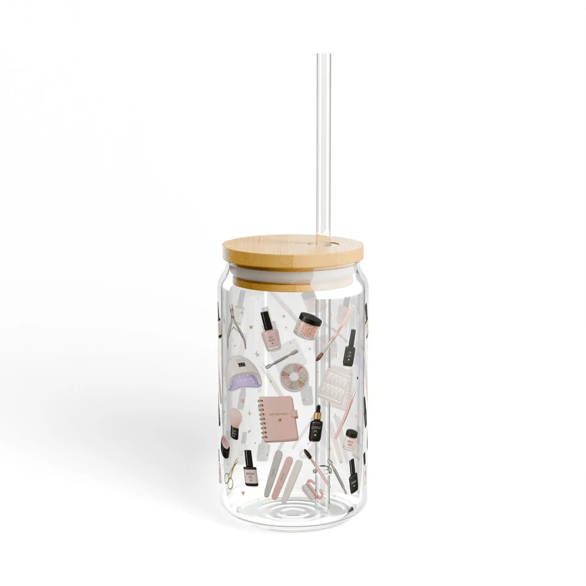 Nail Tech Glass Cup with Bamboo Lid & Straw I Nail Tech Gift I Nail Artist Iced Coffee Glass 6 Nail Tech Glass Cup with Bamboo Lid & Straw I Nail Tech Gift I Nail Artist Iced Coffee Glass - Image 6