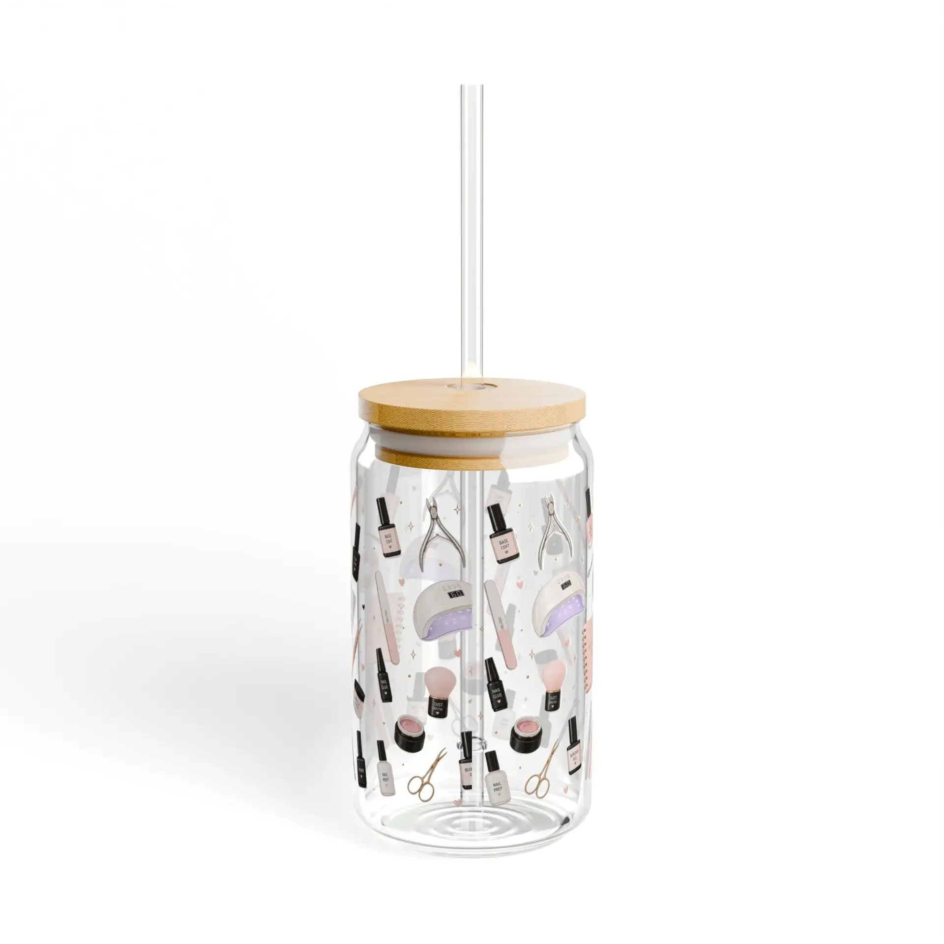 Nail Tech Glass Cup with Bamboo Lid & Straw I Nail Tech Gift I Nail Artist Iced Coffee Glass 7 Nail Tech Glass Cup with Bamboo Lid & Straw I Nail Tech Gift I Nail Artist Iced Coffee Glass - Image 7