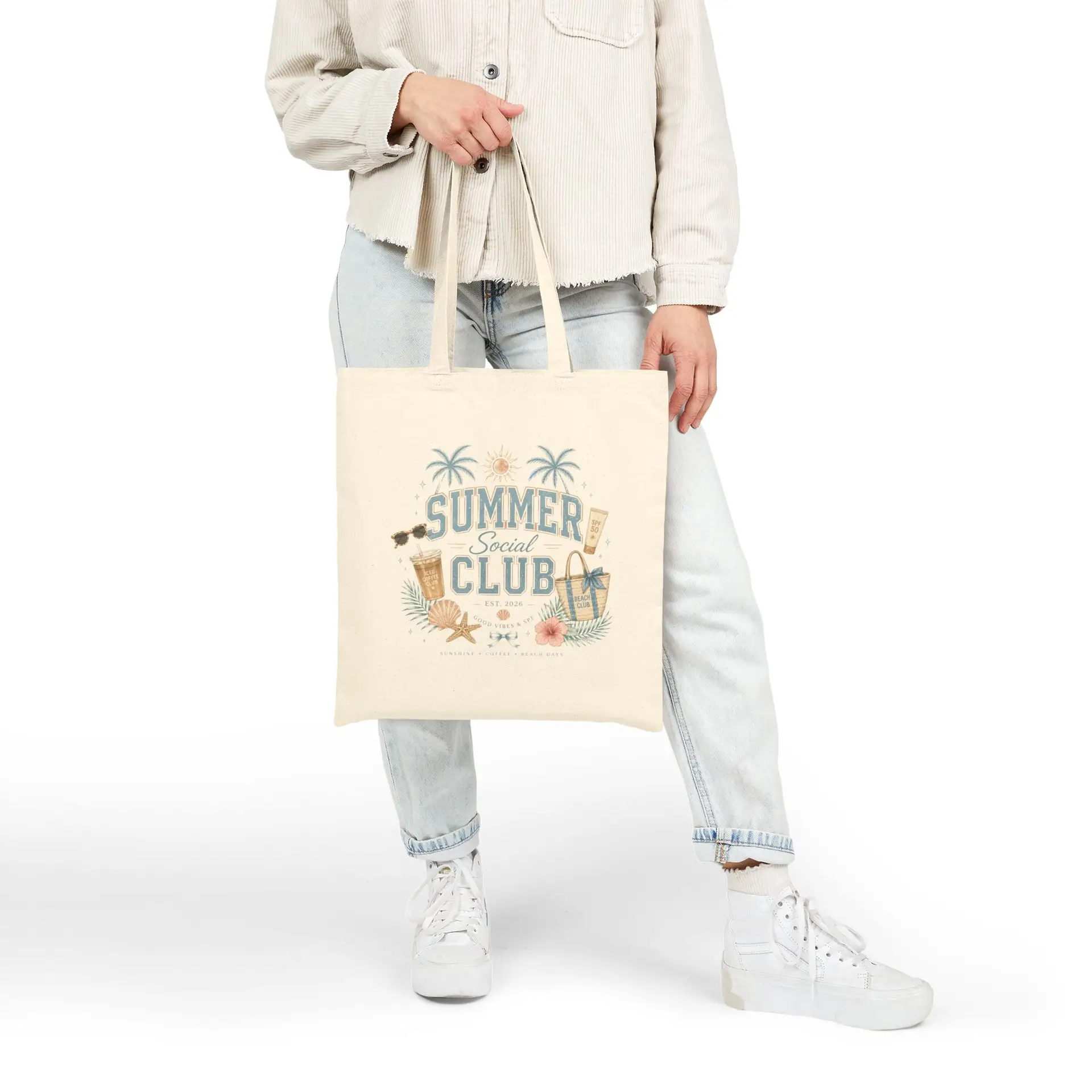 Summer Club beach design Tote Bag | palm trees, sunglasses, seashells I Beauty Professional 3 Summer Club beach design Tote Bag | palm trees, sunglasses, seashells I Beauty Professional - Image 3