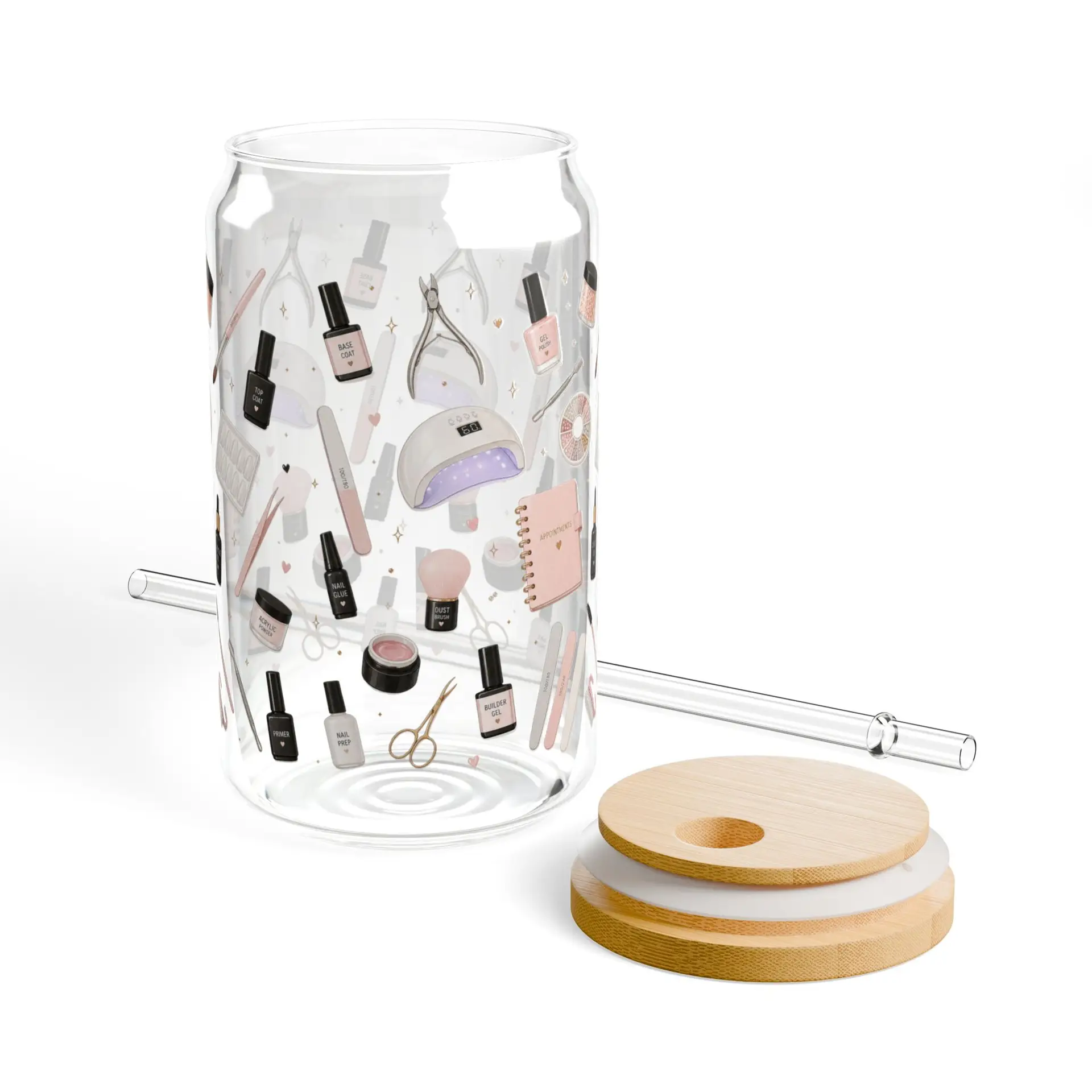 Nail Tech Glass Cup with Bamboo Lid & Straw I Nail Tech Gift I Nail Artist Iced Coffee Glass 3 Nail Tech Glass Cup with Bamboo Lid & Straw I Nail Tech Gift I Nail Artist Iced Coffee Glass - Image 3