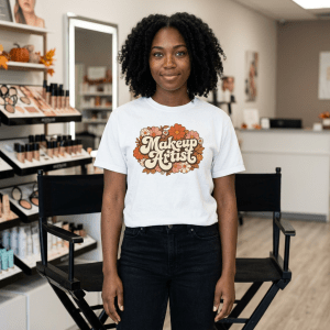 Makeup Artist Floral Tee — Retro Flower Graphic T-Shirt for Beauty Pros