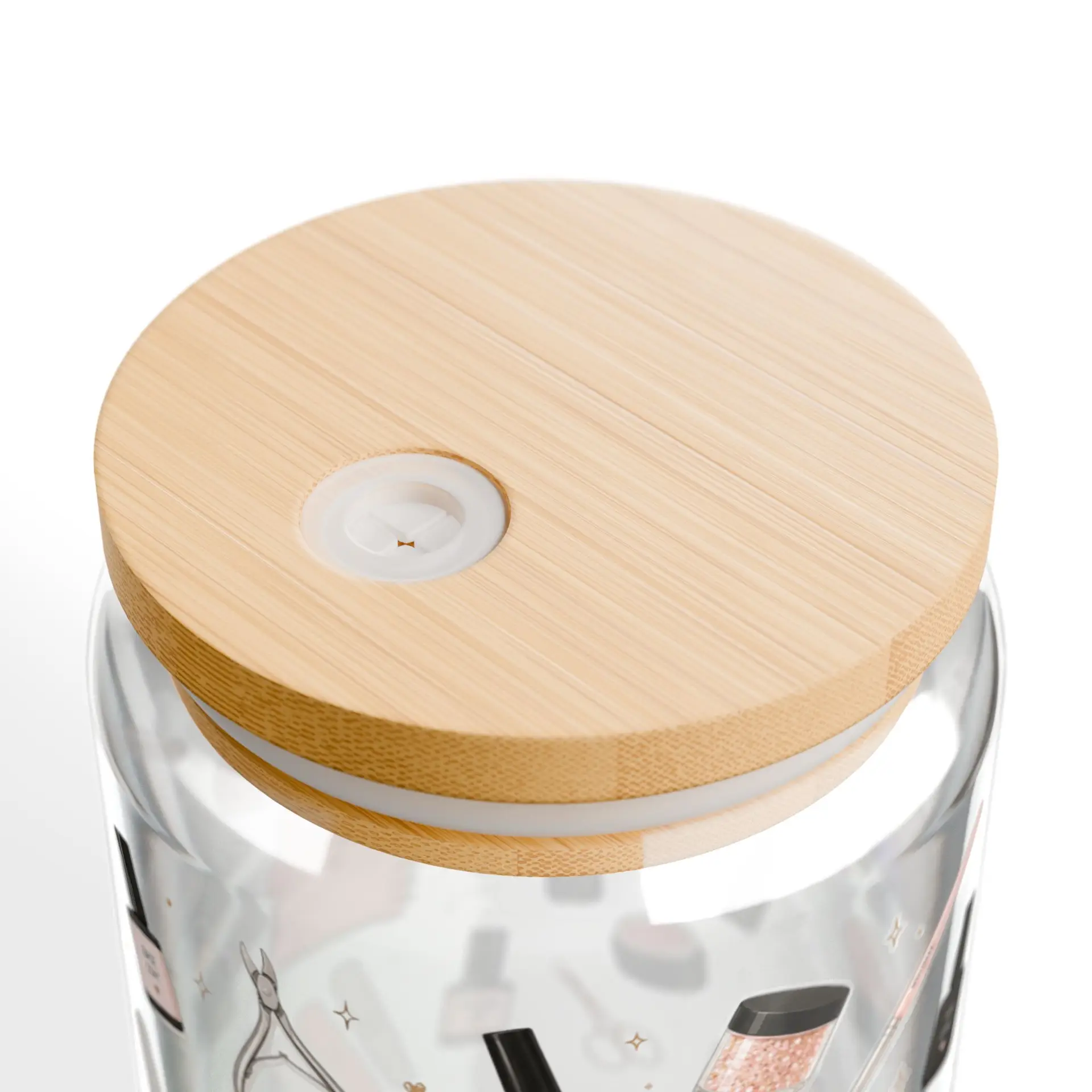 Nail Tech Glass Cup with Bamboo Lid & Straw I Nail Tech Gift I Nail Artist Iced Coffee Glass 4 Nail Tech Glass Cup with Bamboo Lid & Straw I Nail Tech Gift I Nail Artist Iced Coffee Glass - Image 4