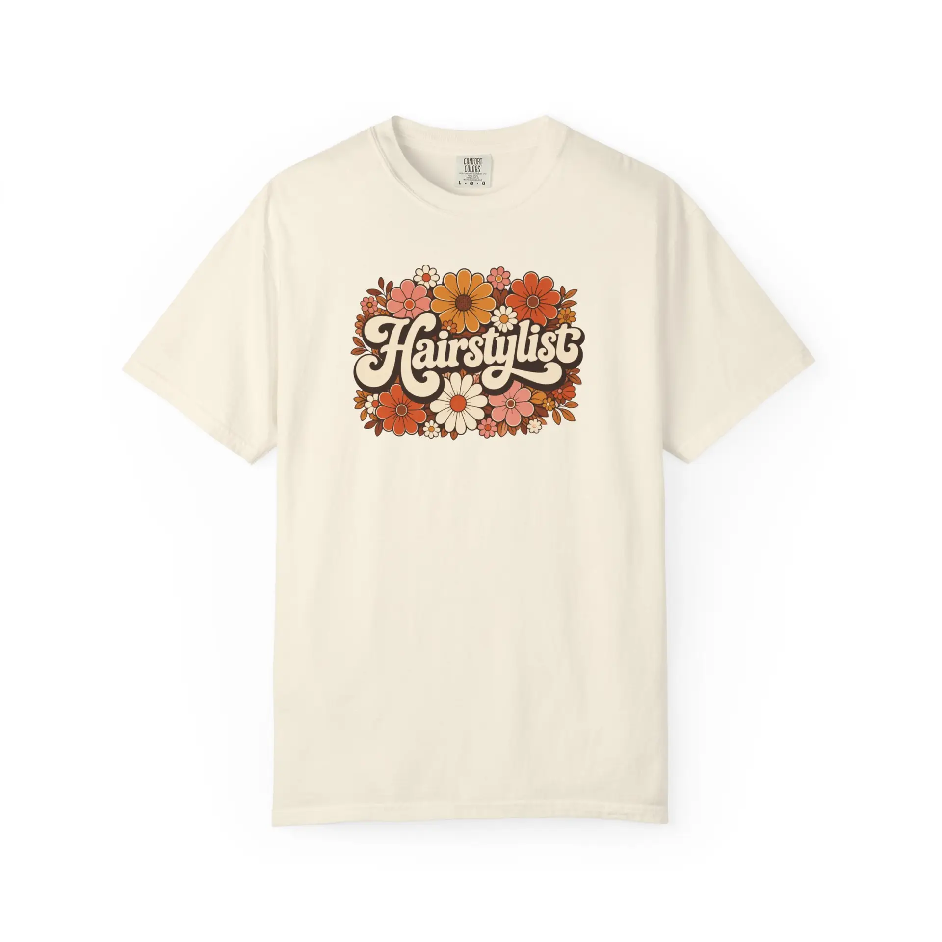 Hairstylist Floral Retro Design T-shirt | 70s Flowers, Script Logo 9 Hairstylist Floral Retro Design T-shirt | 70s Flowers, Script Logo - Image 9
