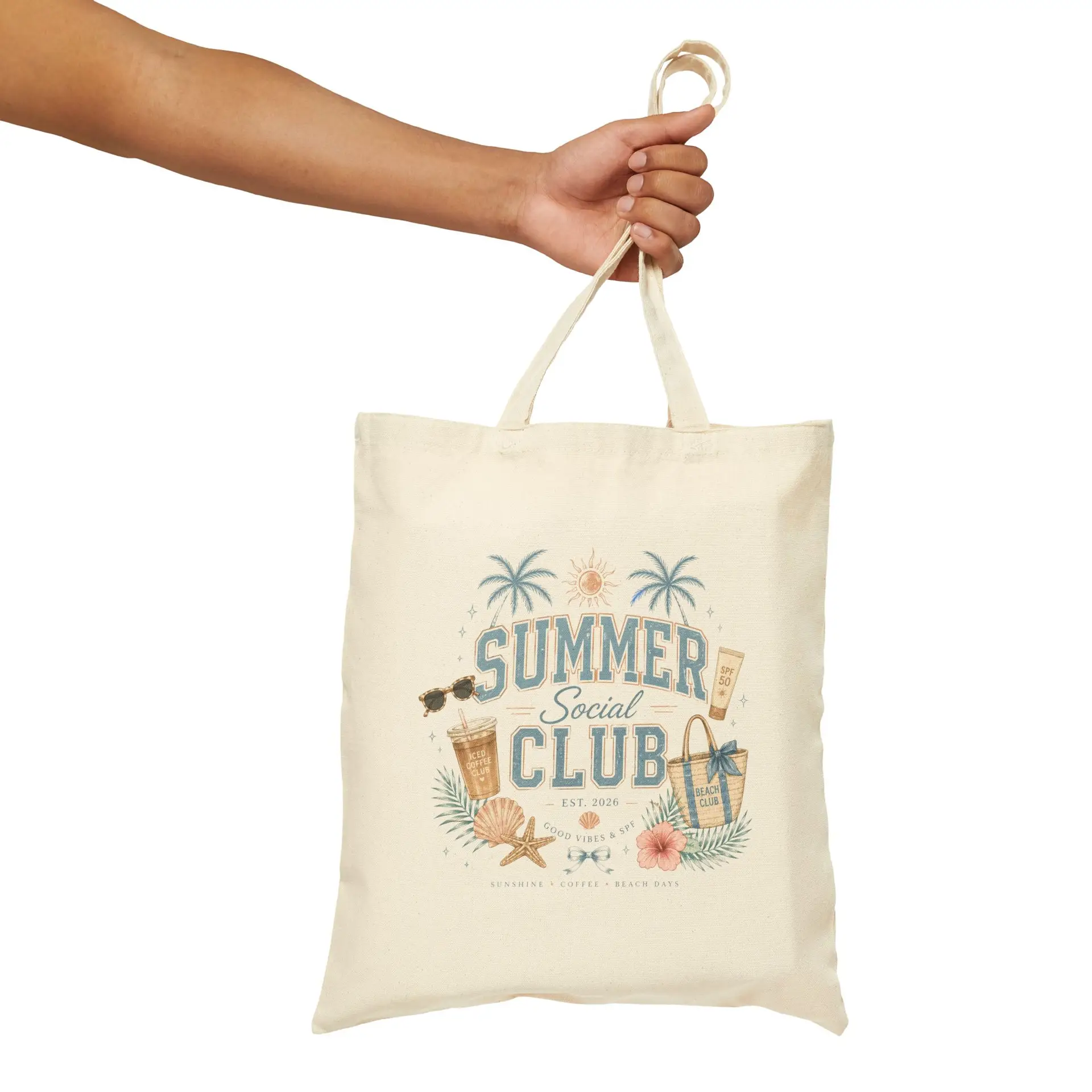 Summer Club beach design Tote Bag | palm trees, sunglasses, seashells I Beauty Professional 5 Summer Club beach design Tote Bag | palm trees, sunglasses, seashells I Beauty Professional - Image 5