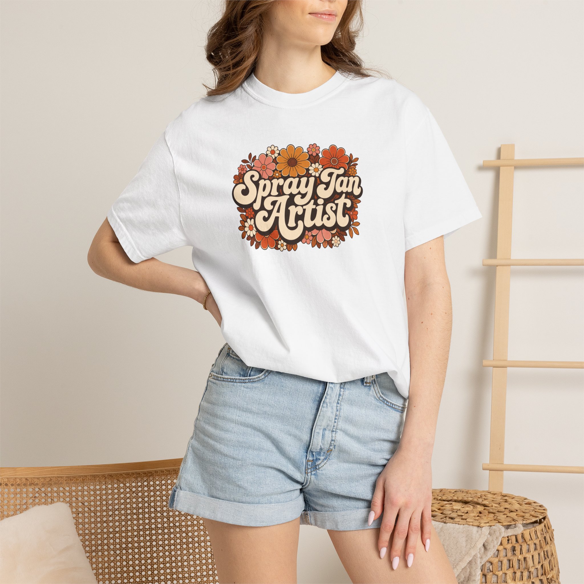 Spray Tan Artist T-shirt | Retro Floral Script, Vintage 70s Vibe 2 Spray Tan Artist T-shirt | Retro Floral Script, Vintage 70s Vibe - Image 2