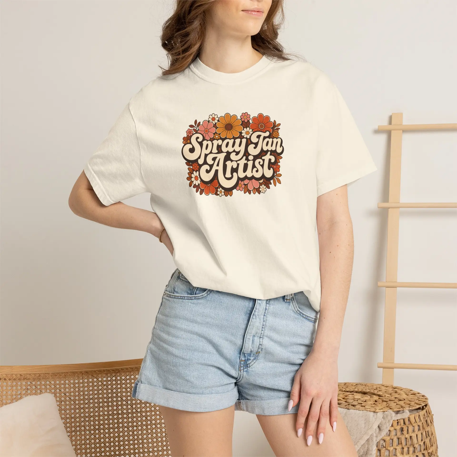 Spray Tan Artist T-shirt | Retro Floral Script, Vintage 70s Vibe 5 Spray Tan Artist T-shirt | Retro Floral Script, Vintage 70s Vibe - Image 5