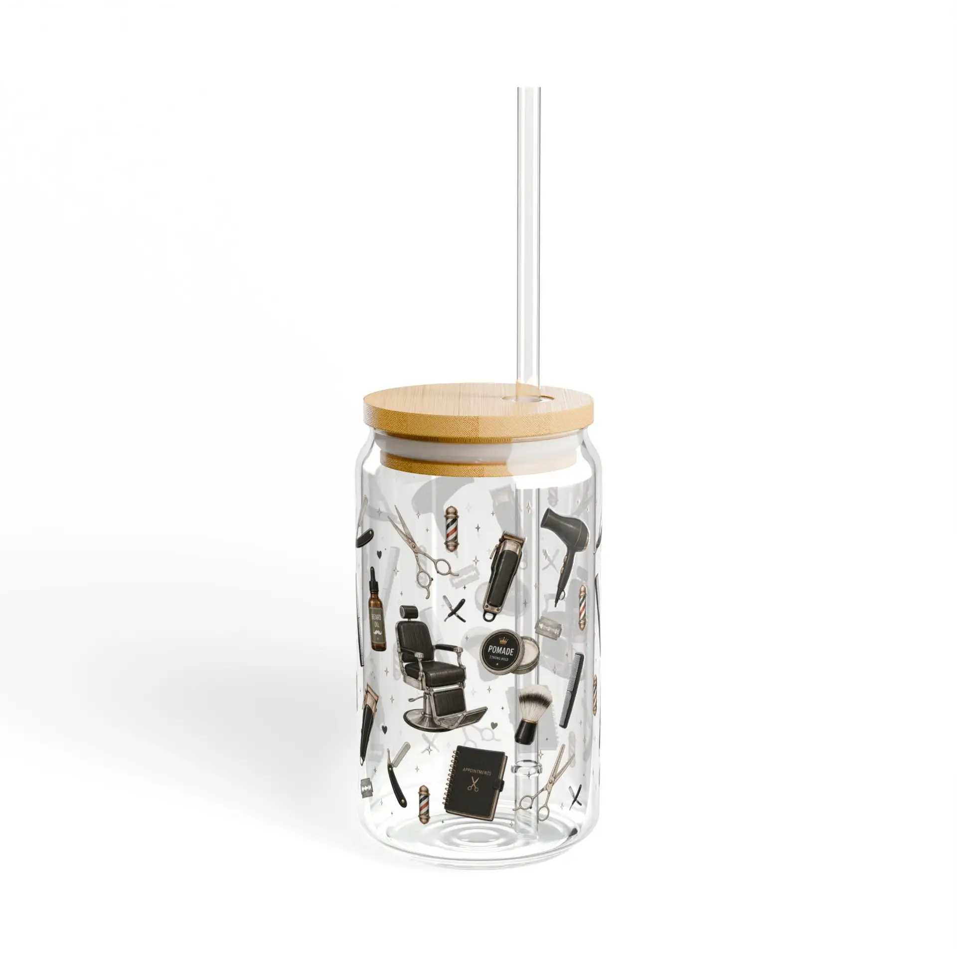 Barber Tools Pattern Sipper Glass | 16oz Barber Gift I Professional Barber 6 Barber Tools Pattern Sipper Glass | 16oz Barber Gift I Professional Barber - Image 6