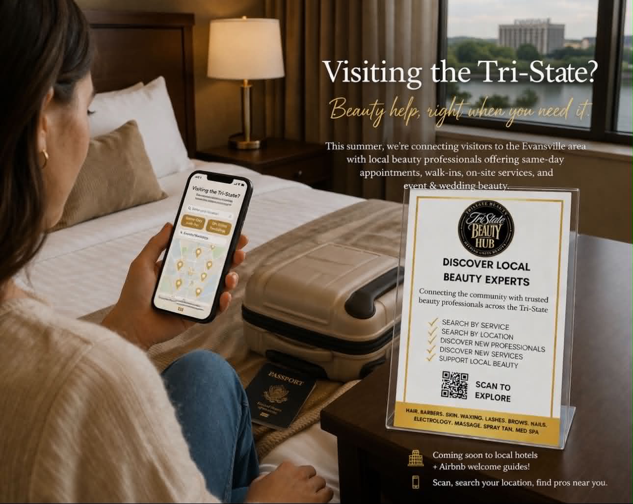 Beauty service advertisement with mobile app