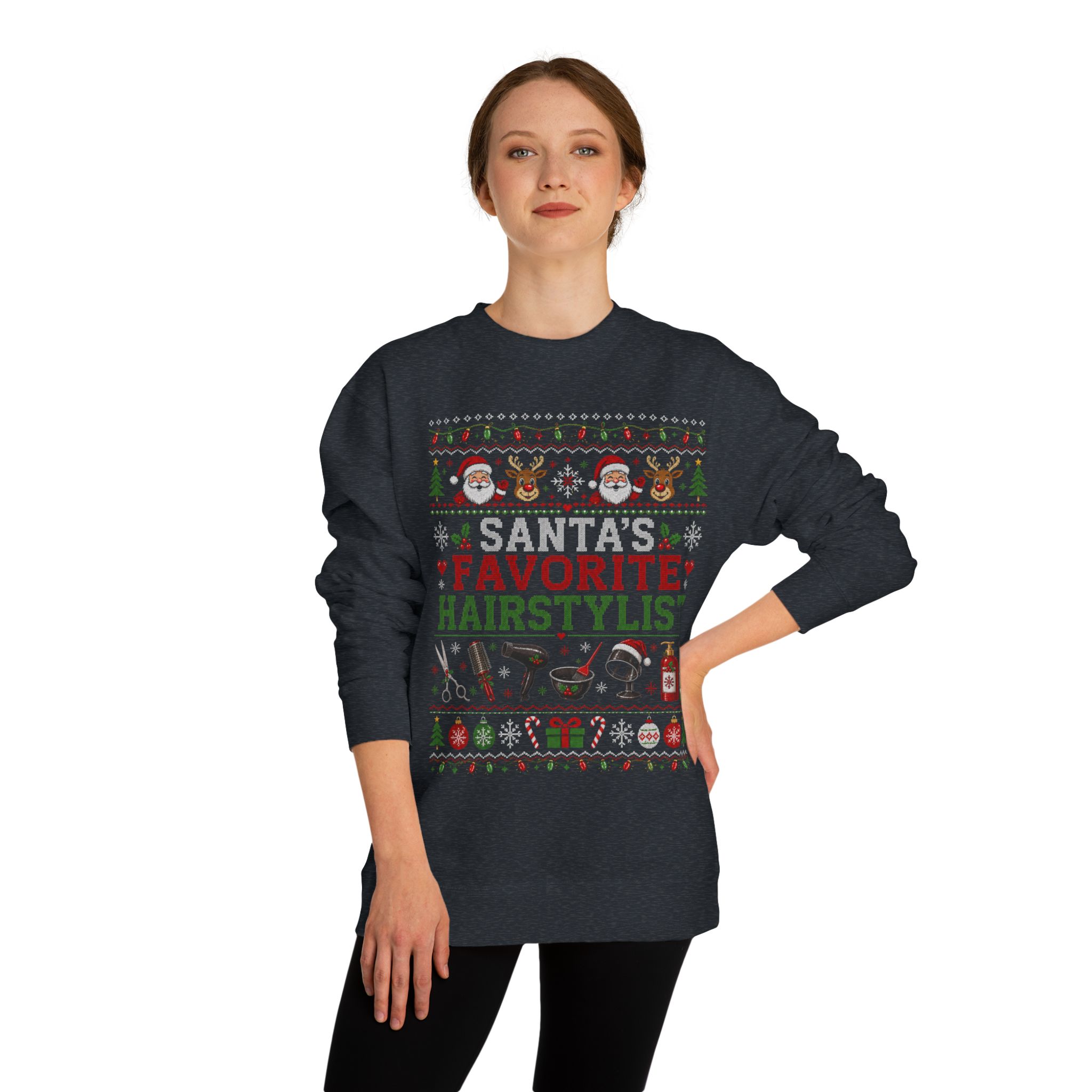 Santas Favorite Hairstylist Sweatshirt, Hair Stylist Christmas Gift, Ugly Christmas Sweater, Hairdresser Holiday Crewneck, Salon Gift 2 Santas Favorite Hairstylist Sweatshirt, Hair Stylist Christmas Gift, Ugly Christmas Sweater, Hairdresser Holiday Crewneck, Salon Gift - Image 2