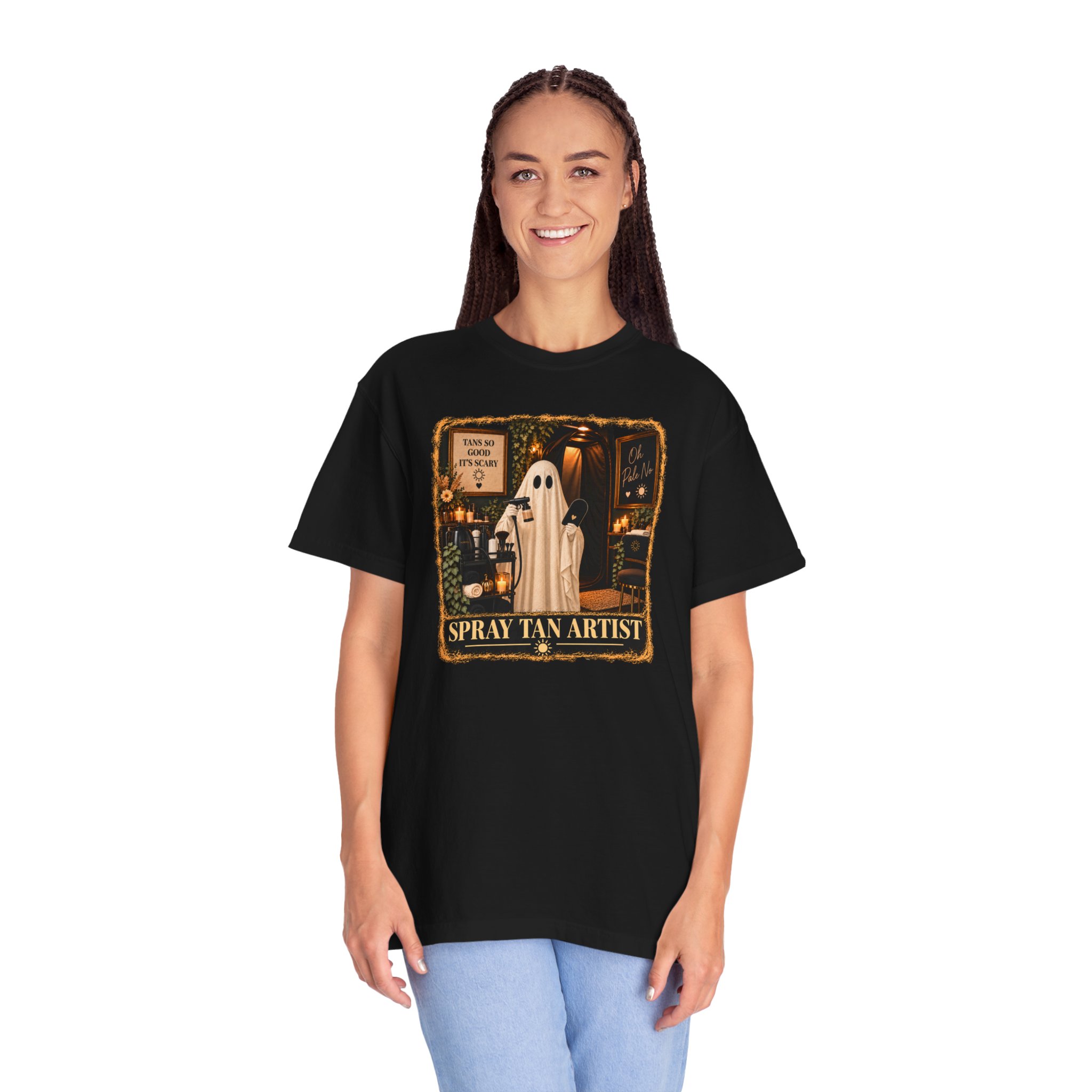 Spooky Ghost Spray Tan Artist Tee, Halloween Beauty Pro Shirt, Salon Workwear 6 Spooky Ghost Spray Tan Artist Tee, Halloween Beauty Pro Shirt, Salon Workwear - Image 6