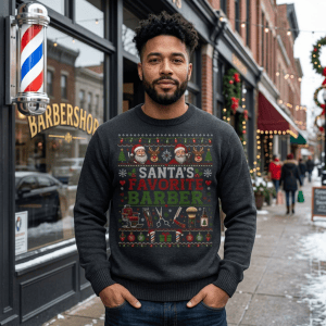 Santas Favorite Barber Sweatshirt, Barber Christmas Gift, Ugly Christmas Sweater, Barber Shop Holiday Crewneck, Barber Gift for Men