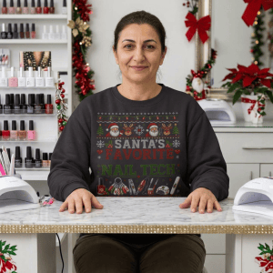 Santas Favorite Nail Tech Sweatshirt, Nail Tech Christmas Gift, Ugly Christmas Sweater, Nail Artist Holiday Crewneck, Manicurist Gift