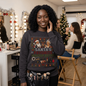 Santas Favorite Makeup Artist Sweatshirt, Makeup Artist Christmas Gift, Ugly Christmas Sweater, MUA Holiday Crewneck, Beauty Pro Gift