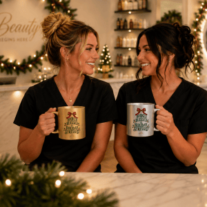 Booked Blessed Holiday Stressed Mug, Gold or Silver, Beauty Professional Christmas Gift