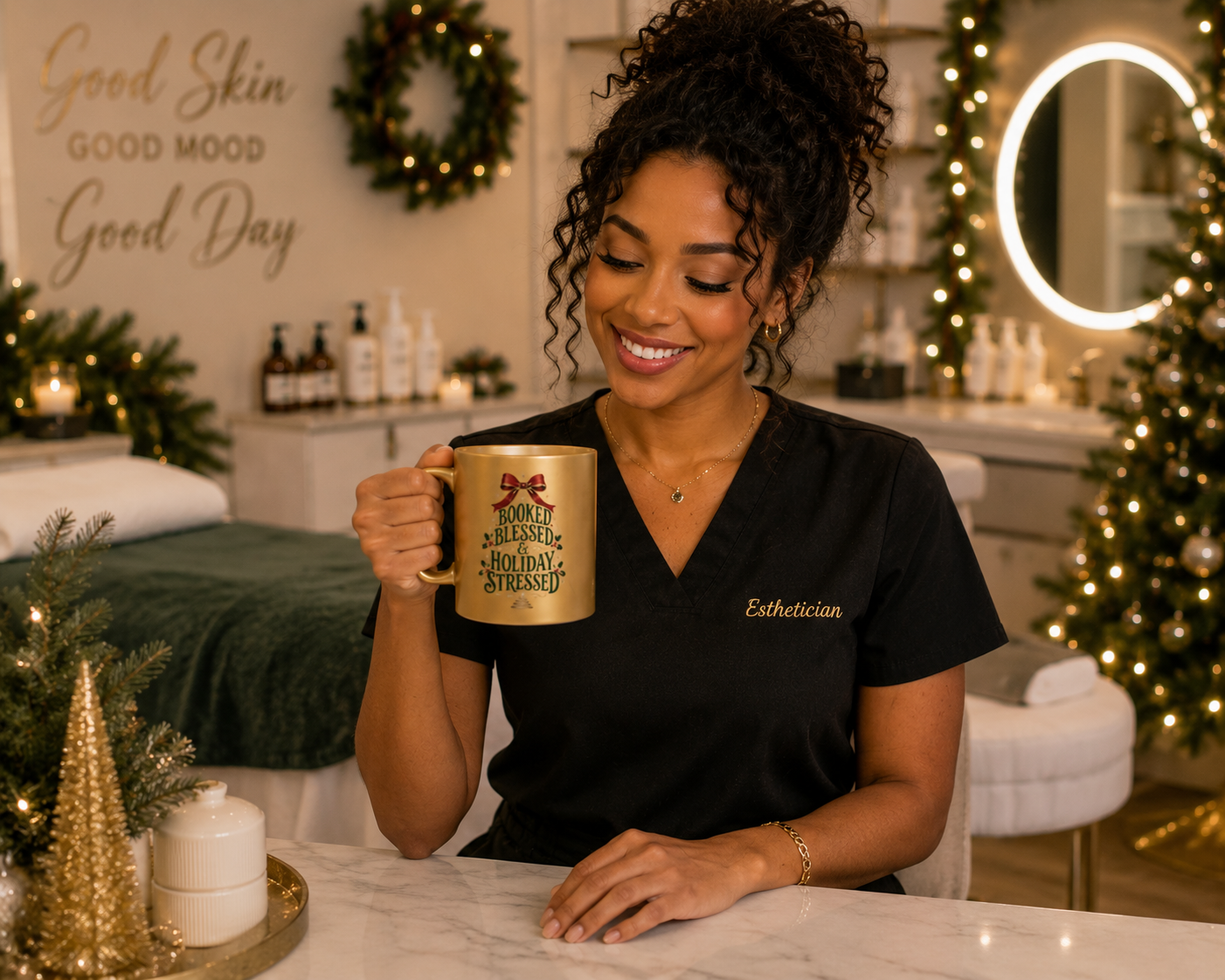 Booked Blessed Holiday Stressed Mug, Gold or Silver, Beauty Professional Christmas Gift 2 Booked Blessed Holiday Stressed Mug, Gold or Silver, Beauty Professional Christmas Gift - Image 2