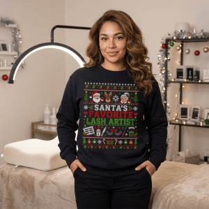 Santas Favorite Lash Artist Sweatshirt, Ugly Christmas Sweater Style, Holiday Salon Gift