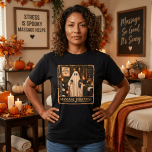 Spooky Ghost Massage Therapist Tee, Halloween Uniform, Wellness Professional Gift