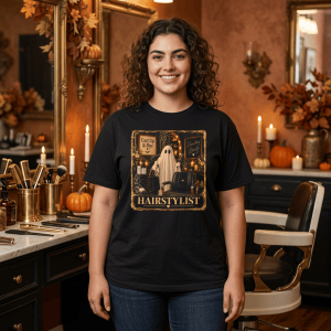 Spooky Ghost Hairstylist Graphic Tee, Halloween Salon Shirt, Cosmetologist Gift