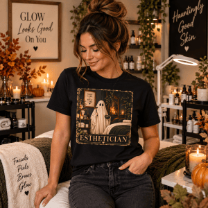 Spooky Ghost Esthetician Halloween Tee, Beauty Professional Shirt, Vintage Salon Graphic