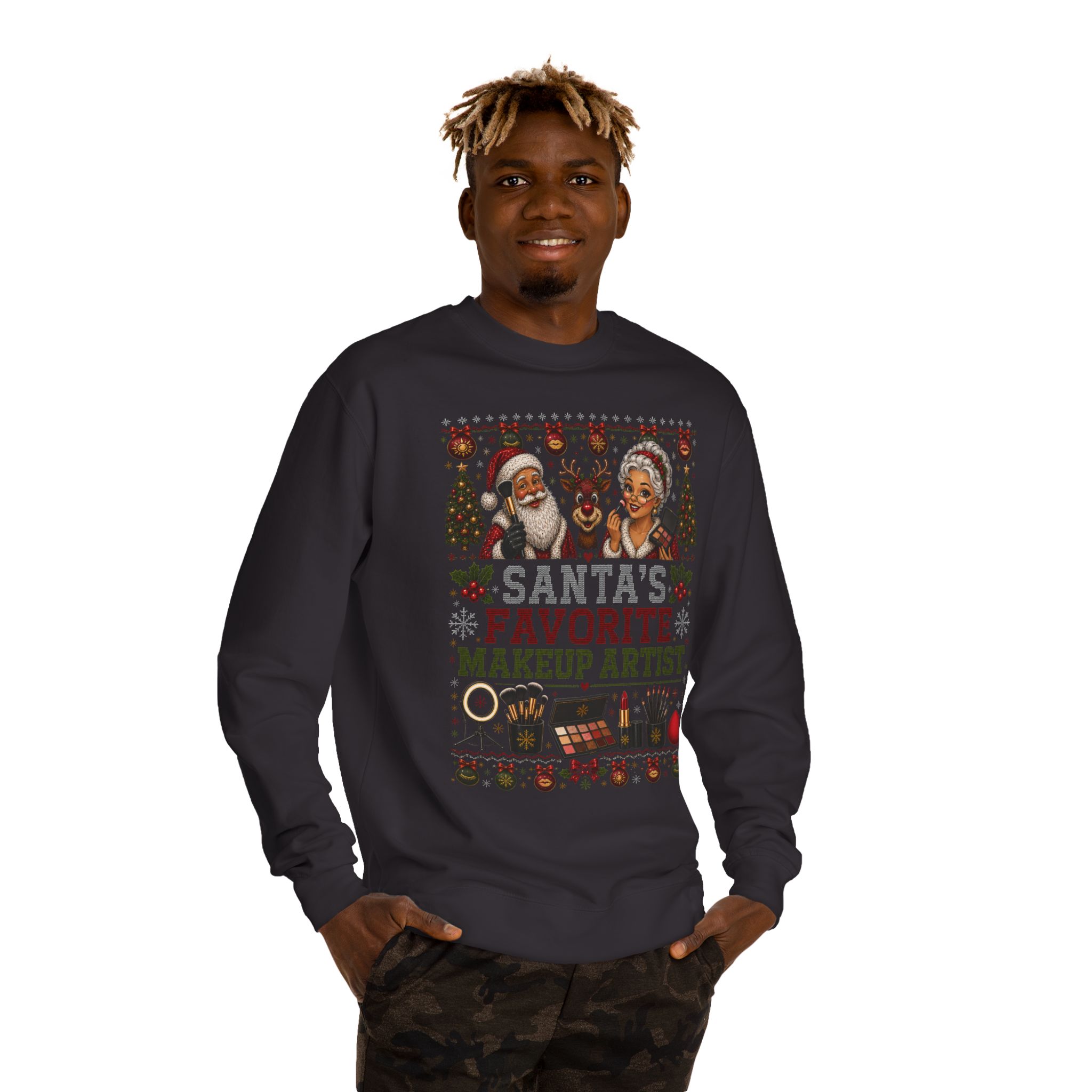 Santas Favorite Makeup Artist Sweatshirt, Makeup Artist Christmas Gift, Ugly Christmas Sweater, MUA Holiday Crewneck, Beauty Pro Gift 3 Santas Favorite Makeup Artist Sweatshirt, Makeup Artist Christmas Gift, Ugly Christmas Sweater, MUA Holiday Crewneck, Beauty Pro Gift - Image 3