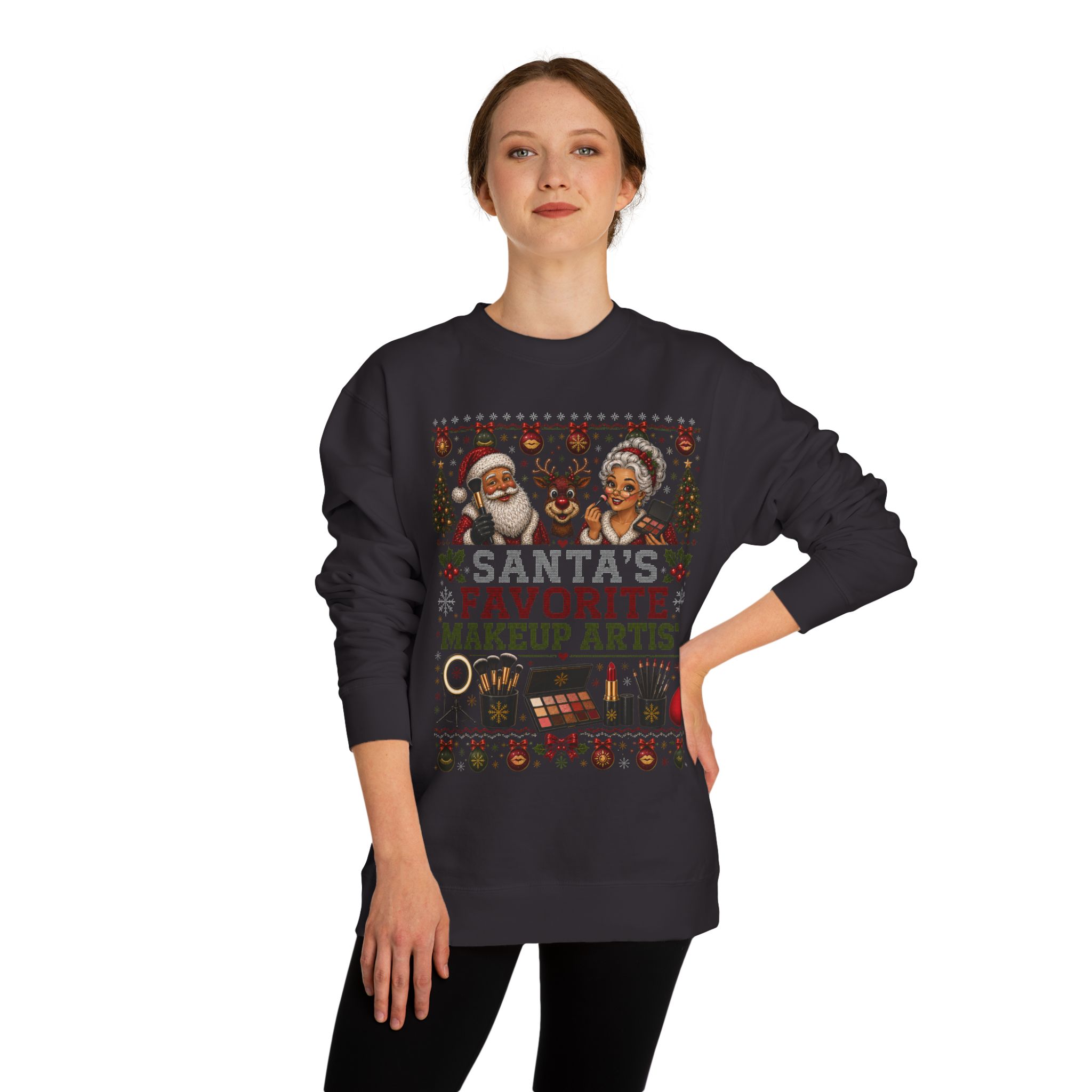 Santas Favorite Makeup Artist Sweatshirt, Makeup Artist Christmas Gift, Ugly Christmas Sweater, MUA Holiday Crewneck, Beauty Pro Gift 2 Santas Favorite Makeup Artist Sweatshirt, Makeup Artist Christmas Gift, Ugly Christmas Sweater, MUA Holiday Crewneck, Beauty Pro Gift - Image 2