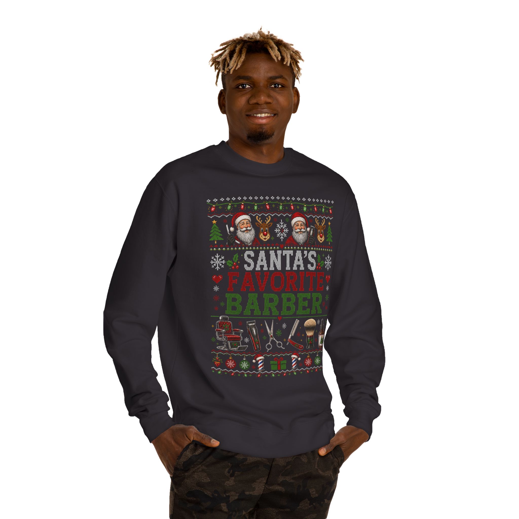 Santas Favorite Barber Sweatshirt, Barber Christmas Gift, Ugly Christmas Sweater, Barber Shop Holiday Crewneck, Barber Gift for Men 7 Santas Favorite Barber Sweatshirt, Barber Christmas Gift, Ugly Christmas Sweater, Barber Shop Holiday Crewneck, Barber Gift for Men - Image 7