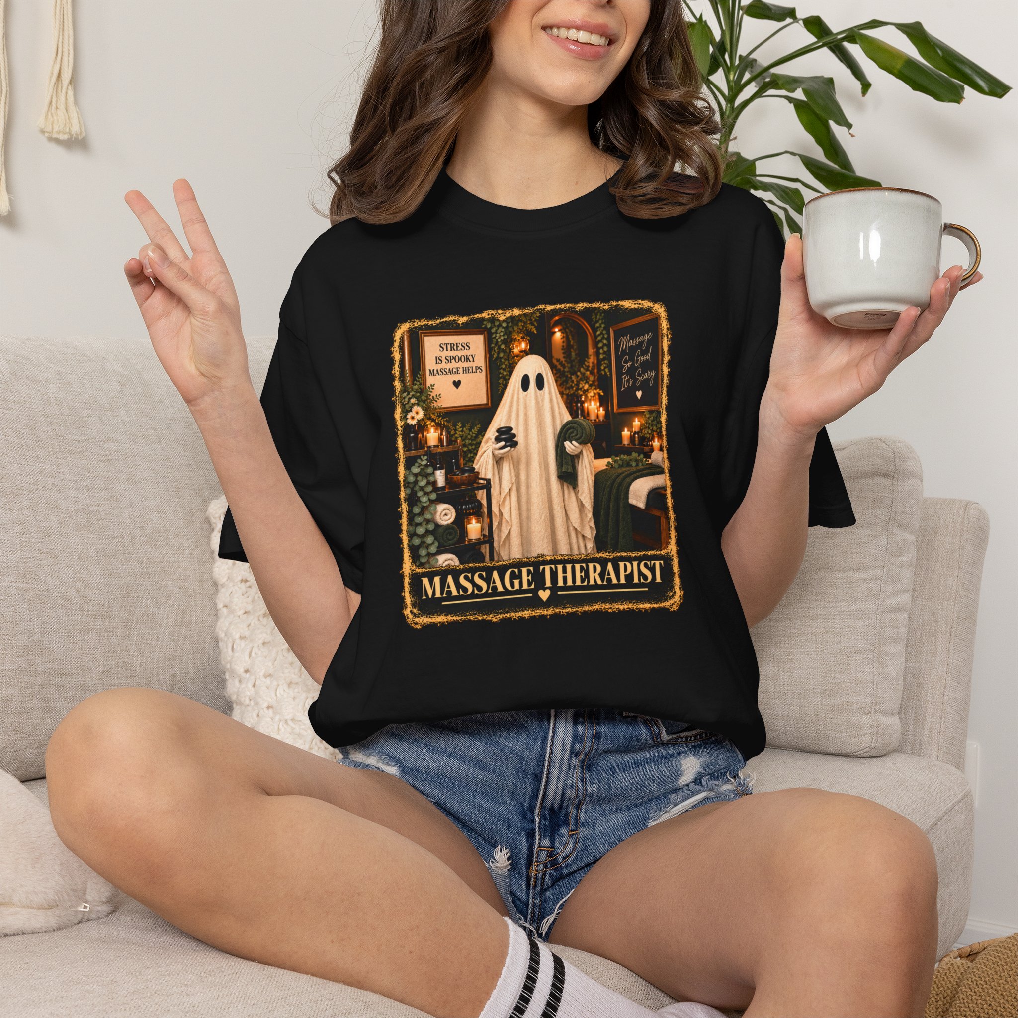 Spooky Ghost Massage Therapist Tee, Halloween Uniform, Wellness Professional Gift 5 Spooky Ghost Massage Therapist Tee, Halloween Uniform, Wellness Professional Gift - Image 5